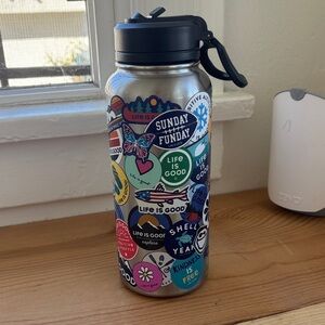 Life is Good Sticker Collage Stainless Water Bottle 32 oz